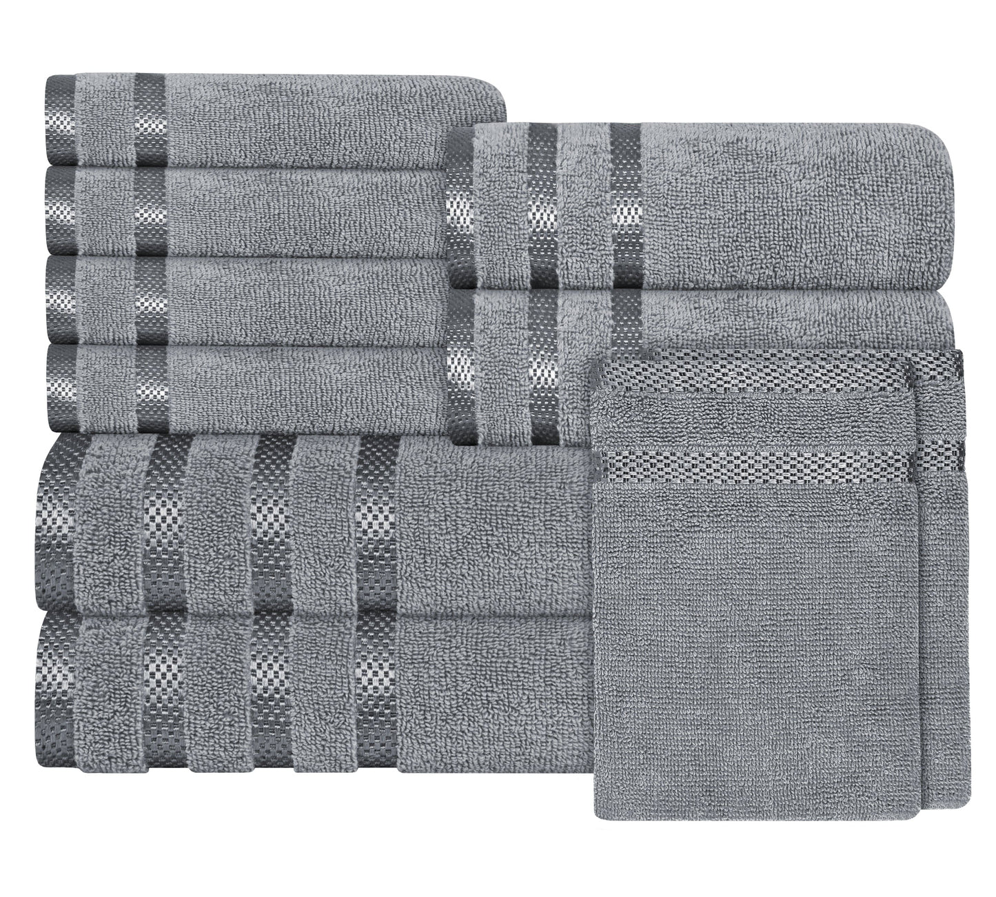 Belmont Viscose Stripe Silver Towels 100% Cotton Hotel Quality Super Absorbent 10 Piece Bale Set, 4 Hand Towel & 12 Face Cloths by OLIVIA ROCCO