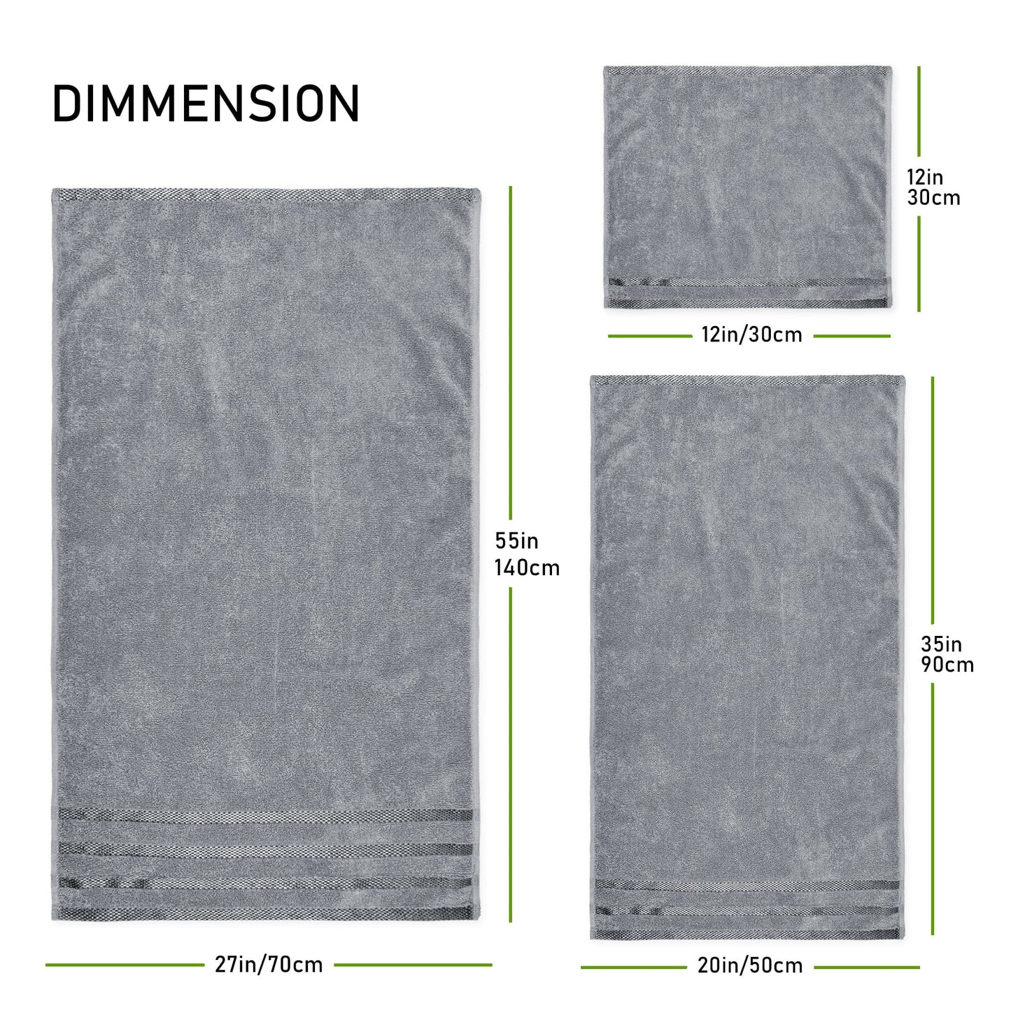 Belmont Viscose Stripe Silver Towels 100% Cotton Hotel Quality Super Absorbent 10 Piece Bale Set, 4 Hand Towel & 12 Face Cloths by OLIVIA ROCCO