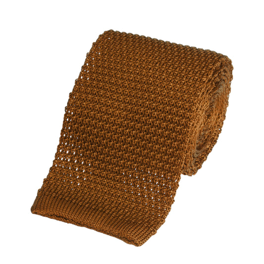 Knitted Silk Tie In Burnt Orange