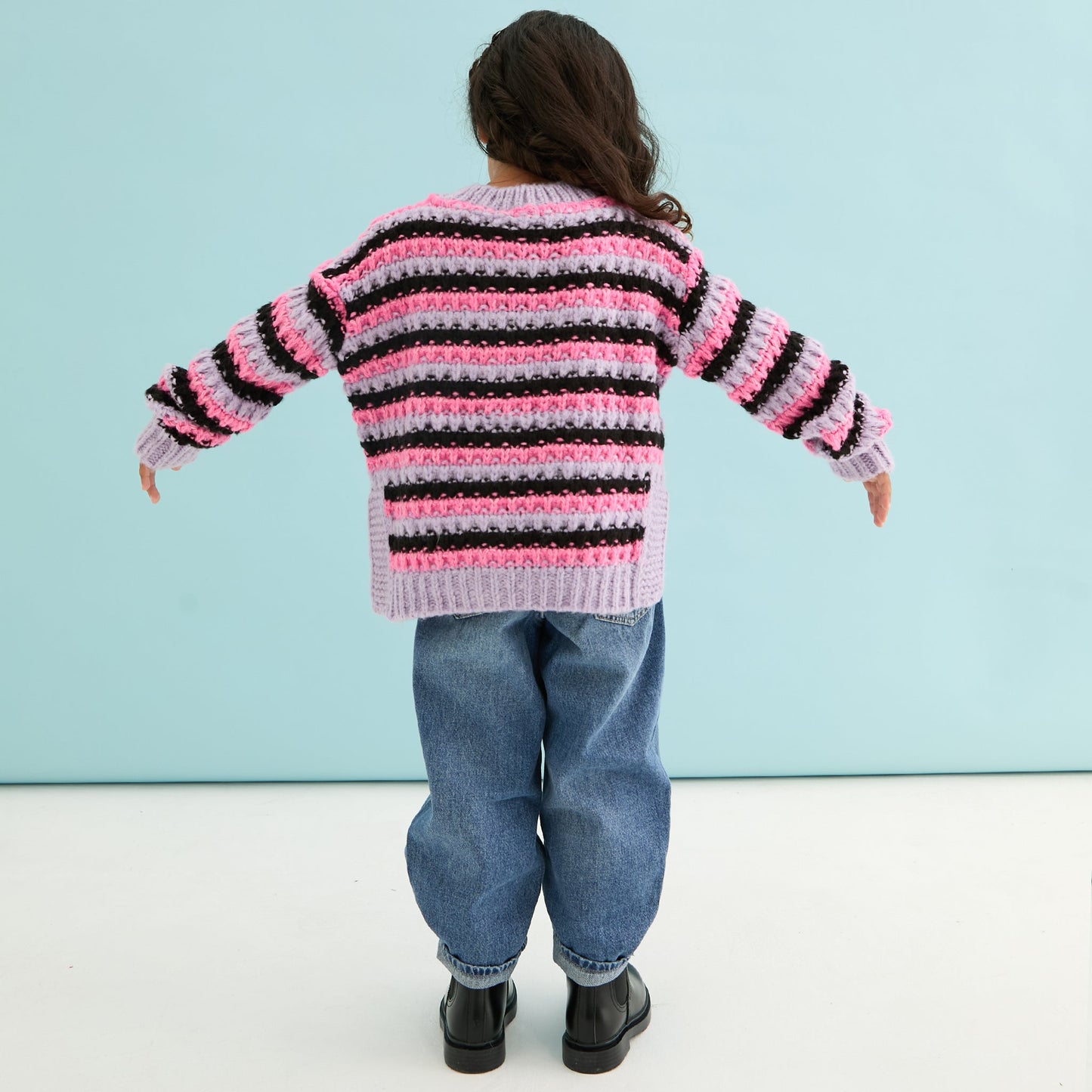 Bernice Kids Stripe Cross Stitch Cardigan - Lilac