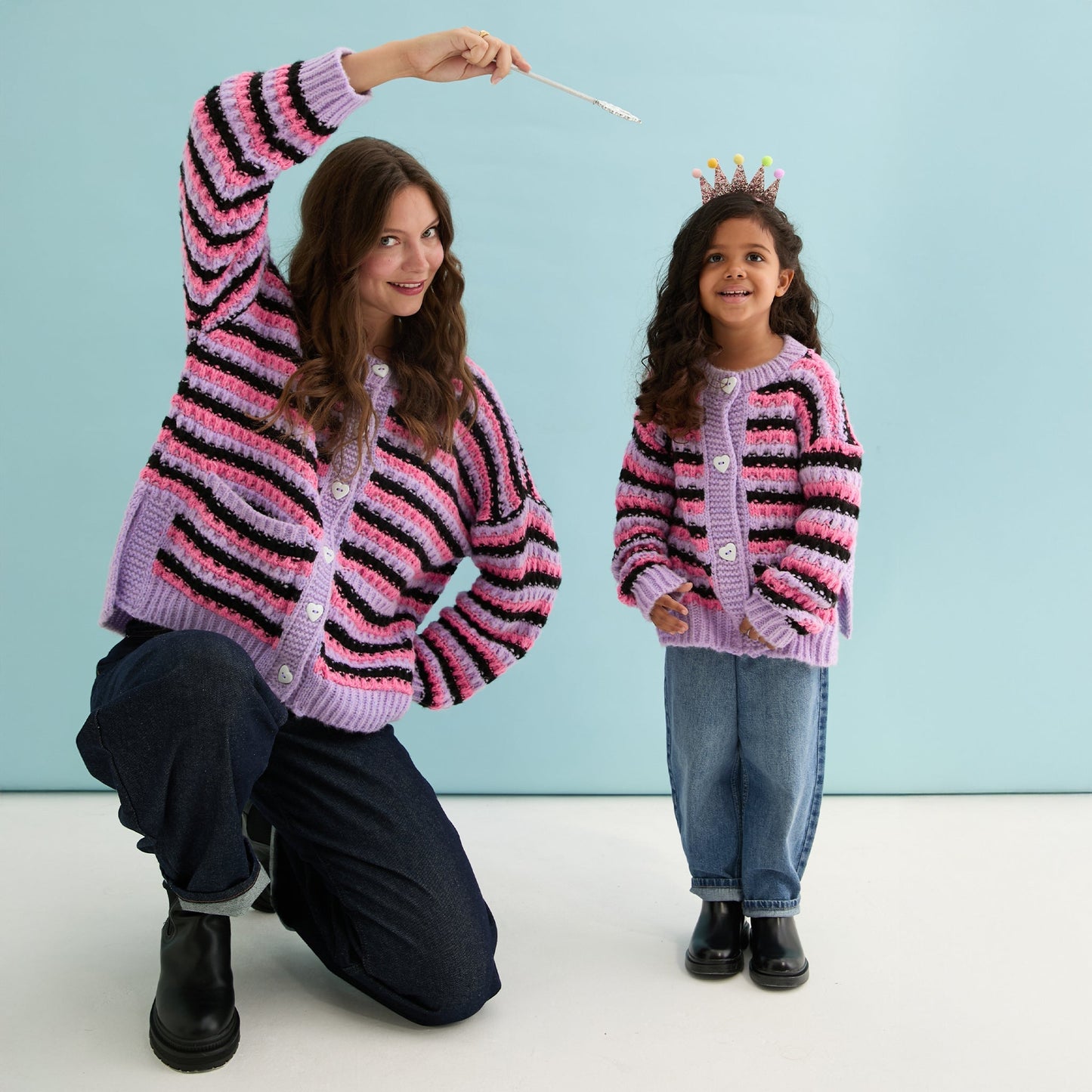 Bernice Kids Stripe Cross Stitch Cardigan - Lilac