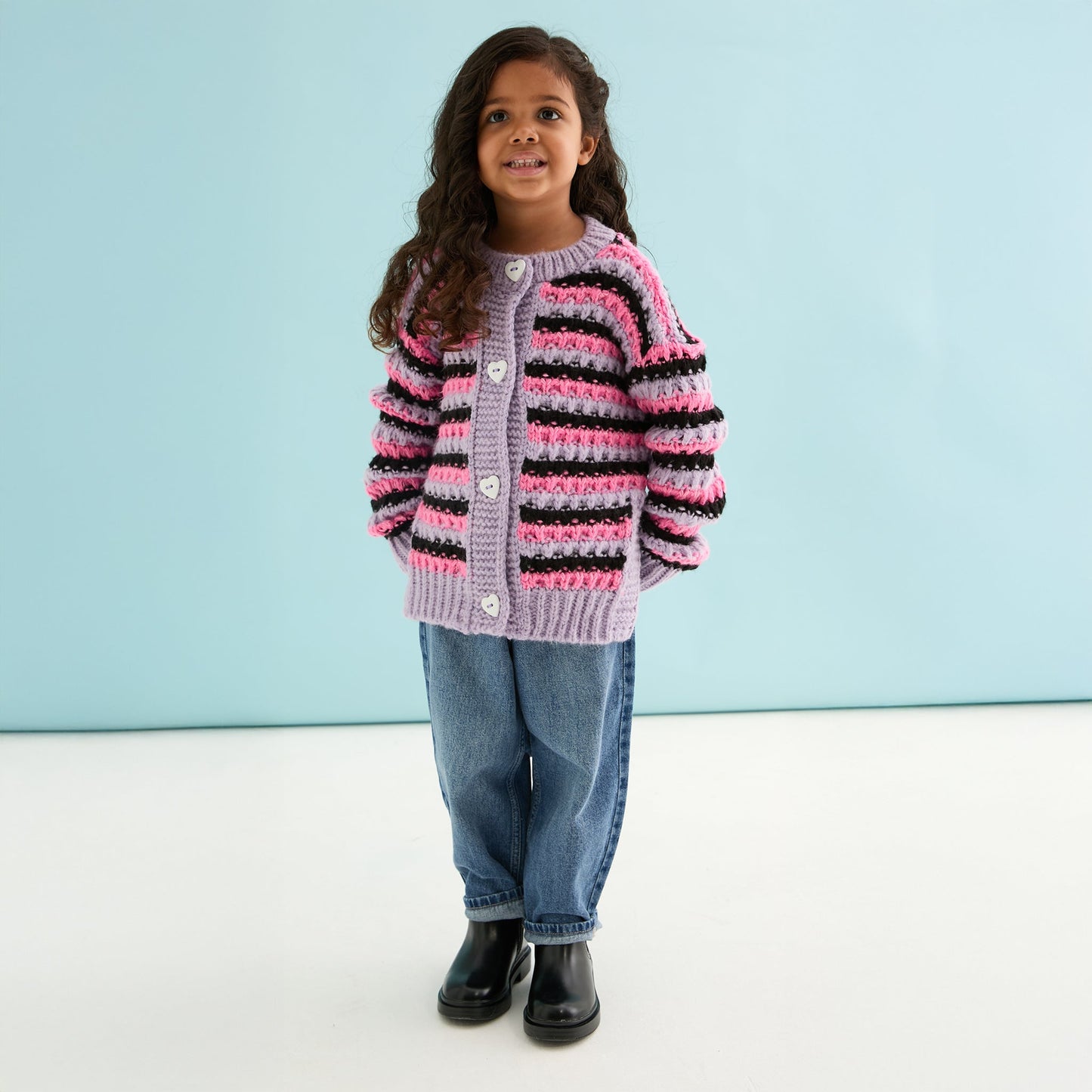 Bernice Kids Stripe Cross Stitch Cardigan - Lilac