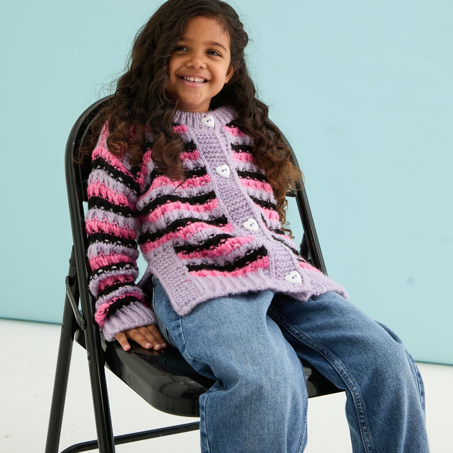 Bernice Kids Stripe Cross Stitch Cardigan - Lilac