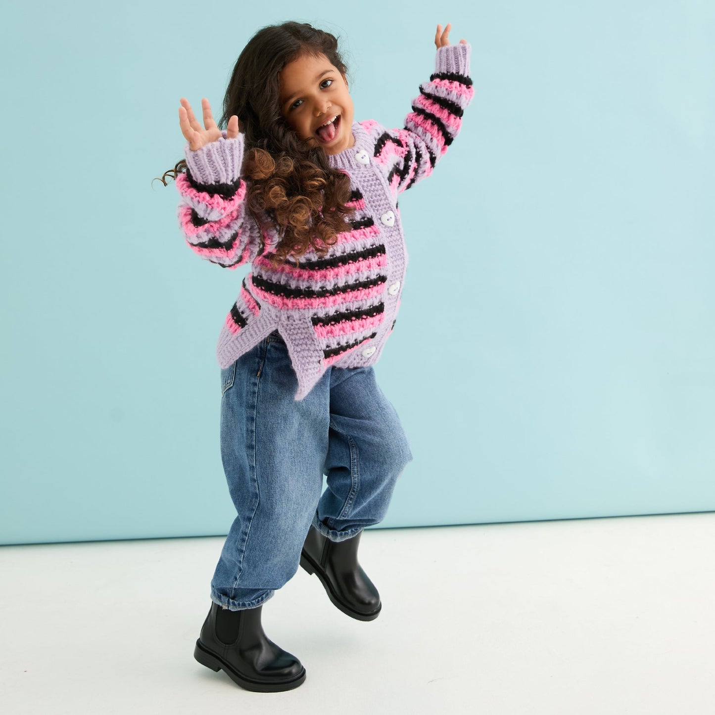 Bernice Kids Stripe Cross Stitch Cardigan - Lilac