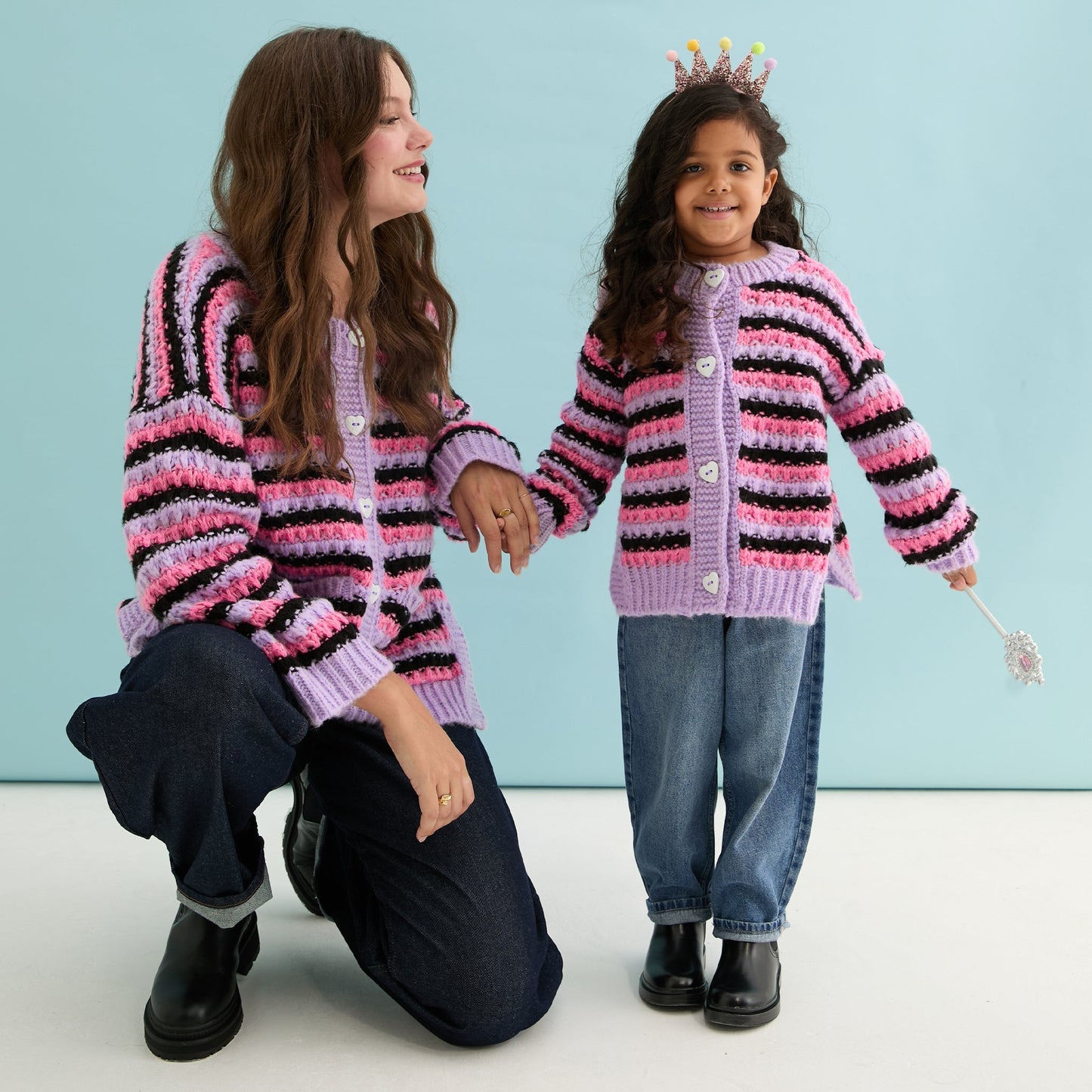Bernice Kids Stripe Cross Stitch Cardigan - Lilac