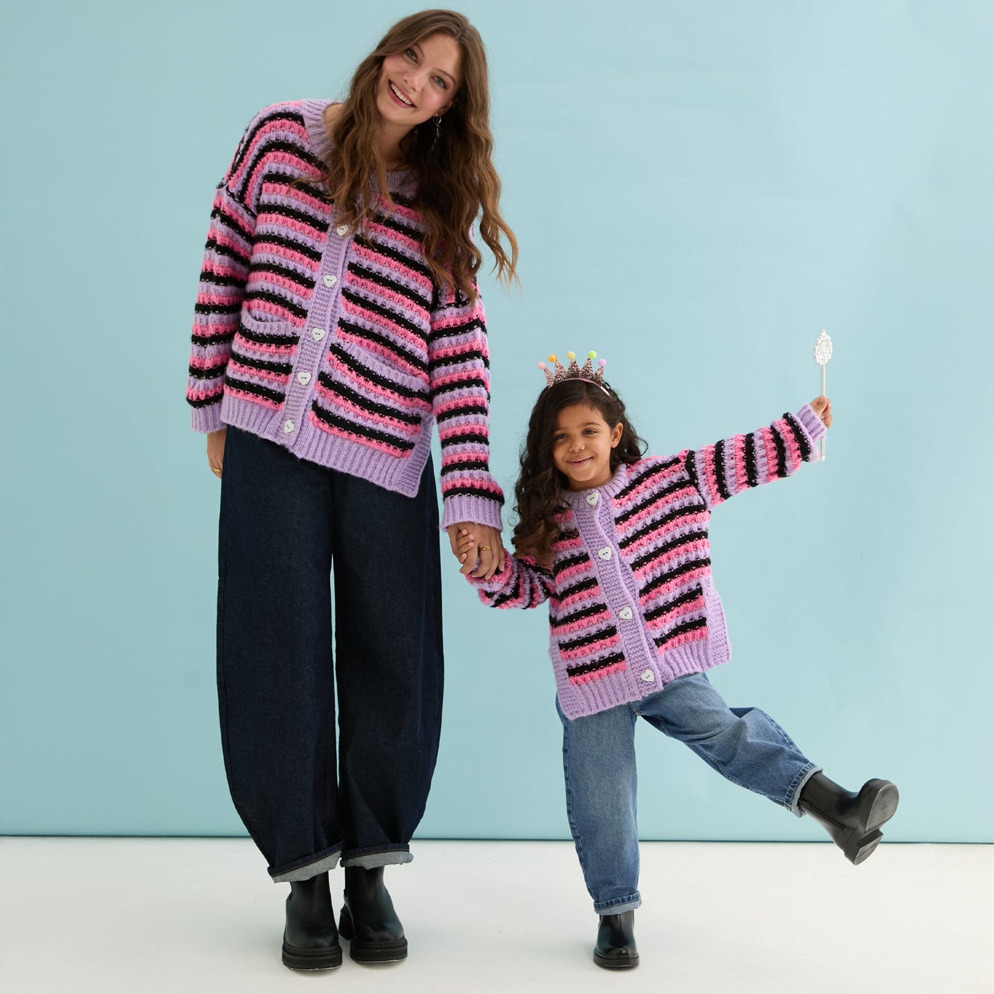 Bernice Kids Stripe Cross Stitch Cardigan - Lilac