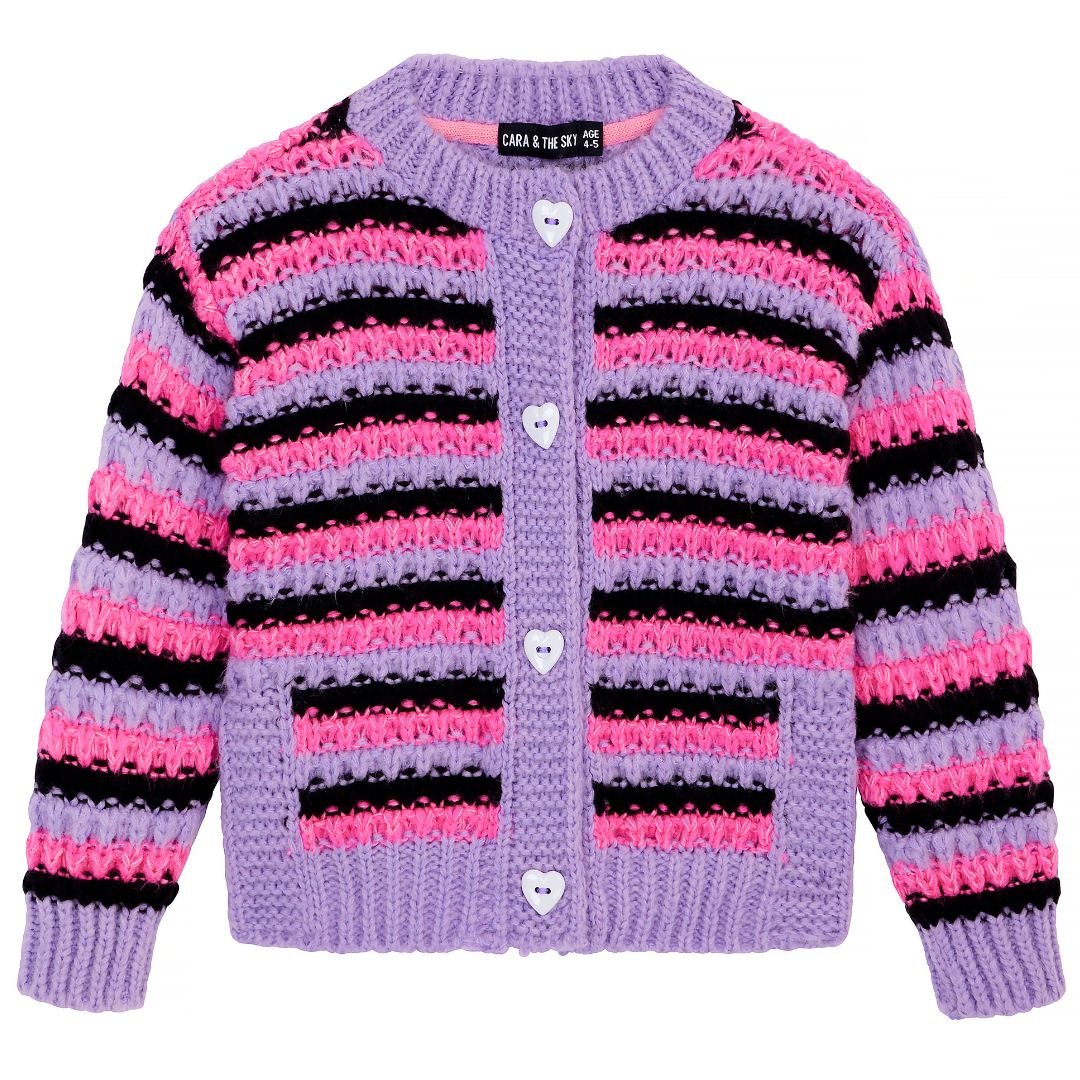 Bernice Kids Stripe Cross Stitch Cardigan - Lilac