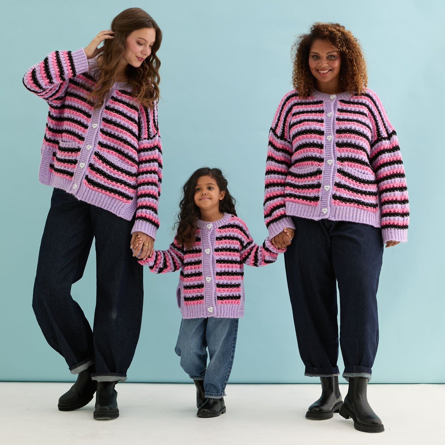 Bernice Stripe Cross Stitch Cardigan - Lilac