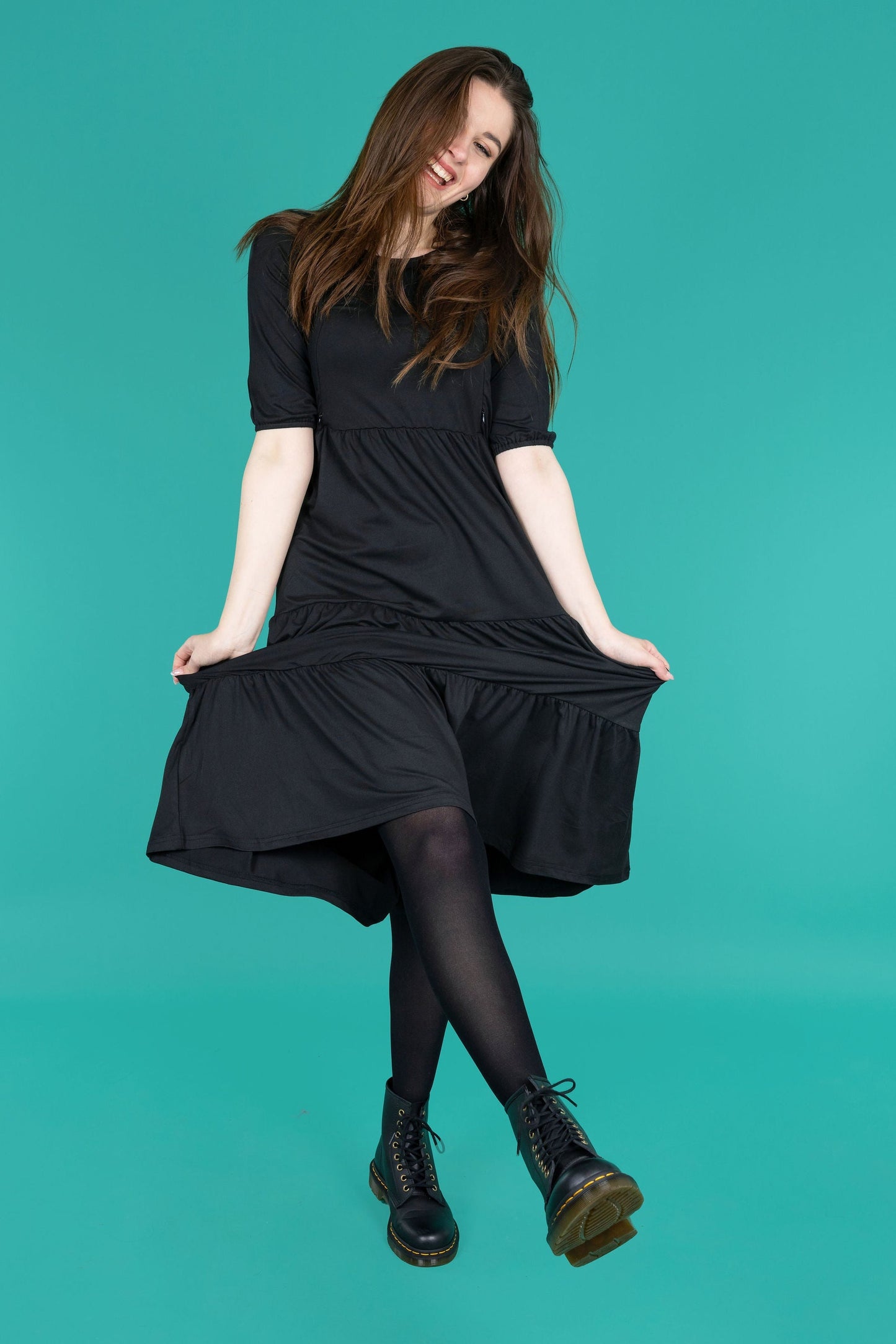 The Midi Breastfeeding Dress - Beth Black Cotton