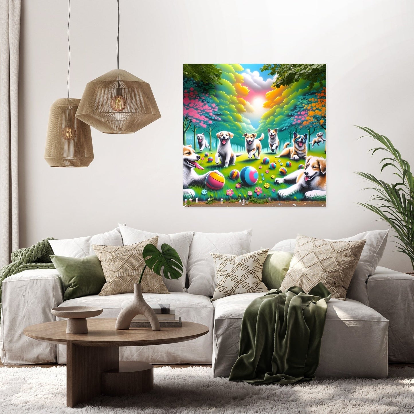 Joyful Dogs in the Park Canvas