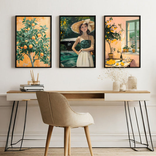 Big Canvas For Home Office | Set of 3 Italian Lifestyle Wall art Prints