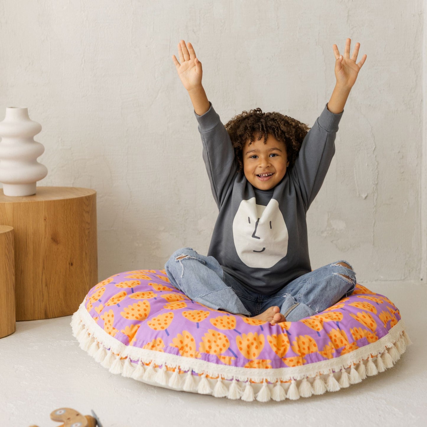 MINICAMP Large Kids Floor Cushion in Vibrant Tulip Pattern