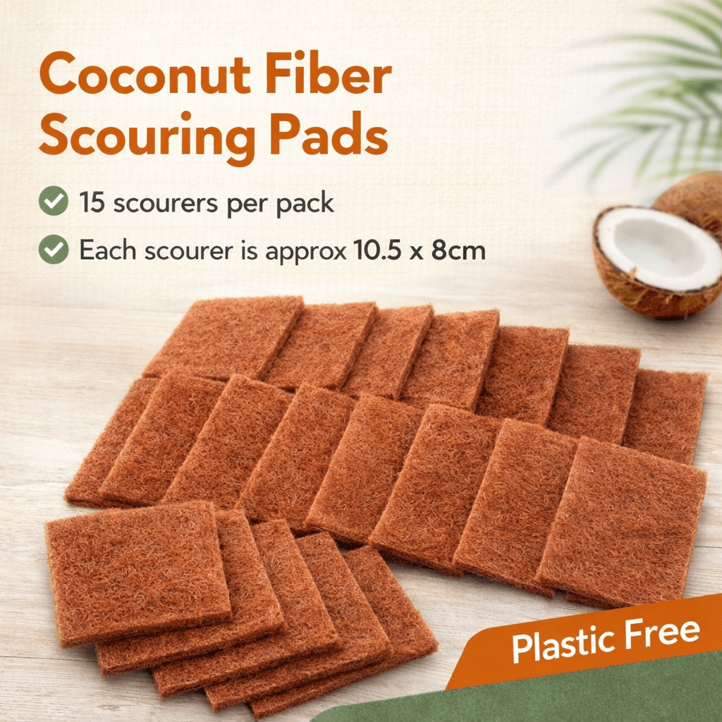 Coconut Kitchen Scourers – Biodegradable & Plastic-Free Cleaning Pads (5 Pack or 15 Pack)