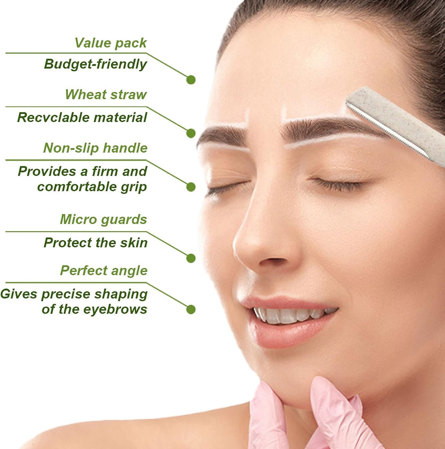 Biodegradable Eco Friendly Eyebrow Razors - Wheat Straw Razor Blades, 12 Pack