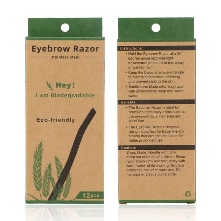 Biodegradable Eco Friendly Eyebrow Razors - Wheat Straw Razor Blades, 12 Pack