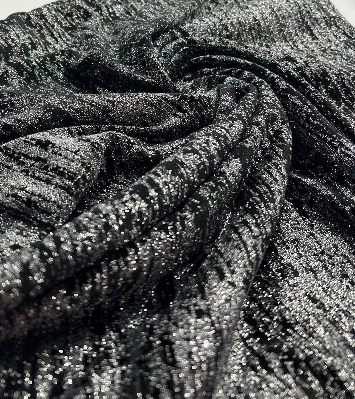 Black All Over Glitter Velour Spandex Stretch Fabric