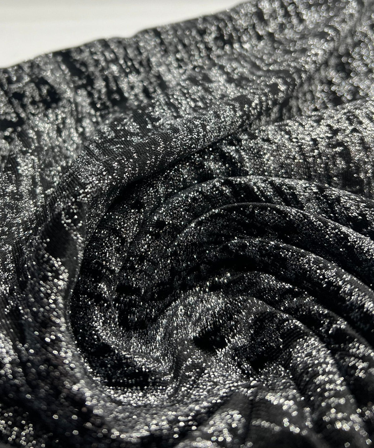 Black All Over Glitter Velour Spandex Stretch Fabric