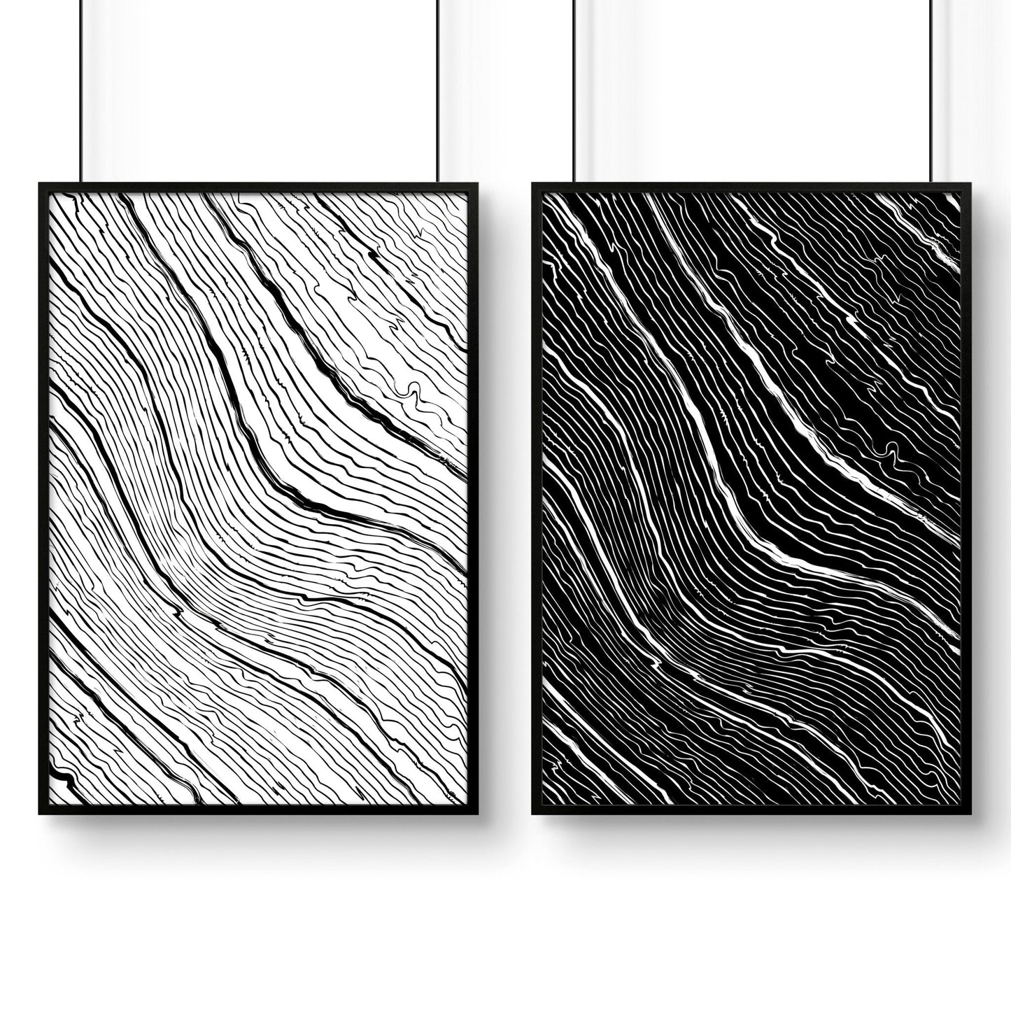 Black and white art wall | set of 2 wall art prints for living room