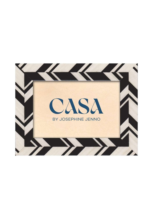 Black and White Marquetry Striped Photo Frame 7x5"