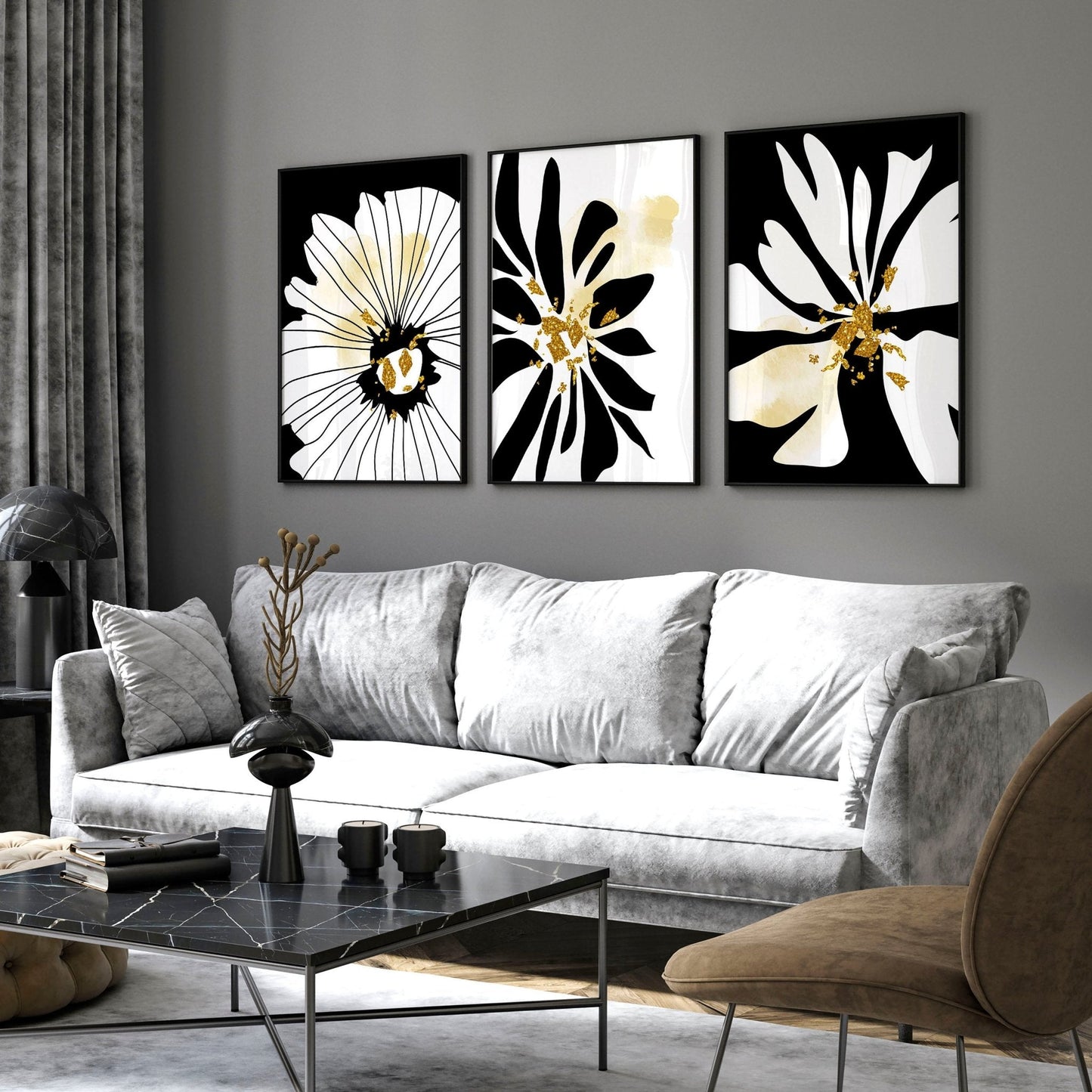 Black and white prints set of 3 |  framed wall art prints