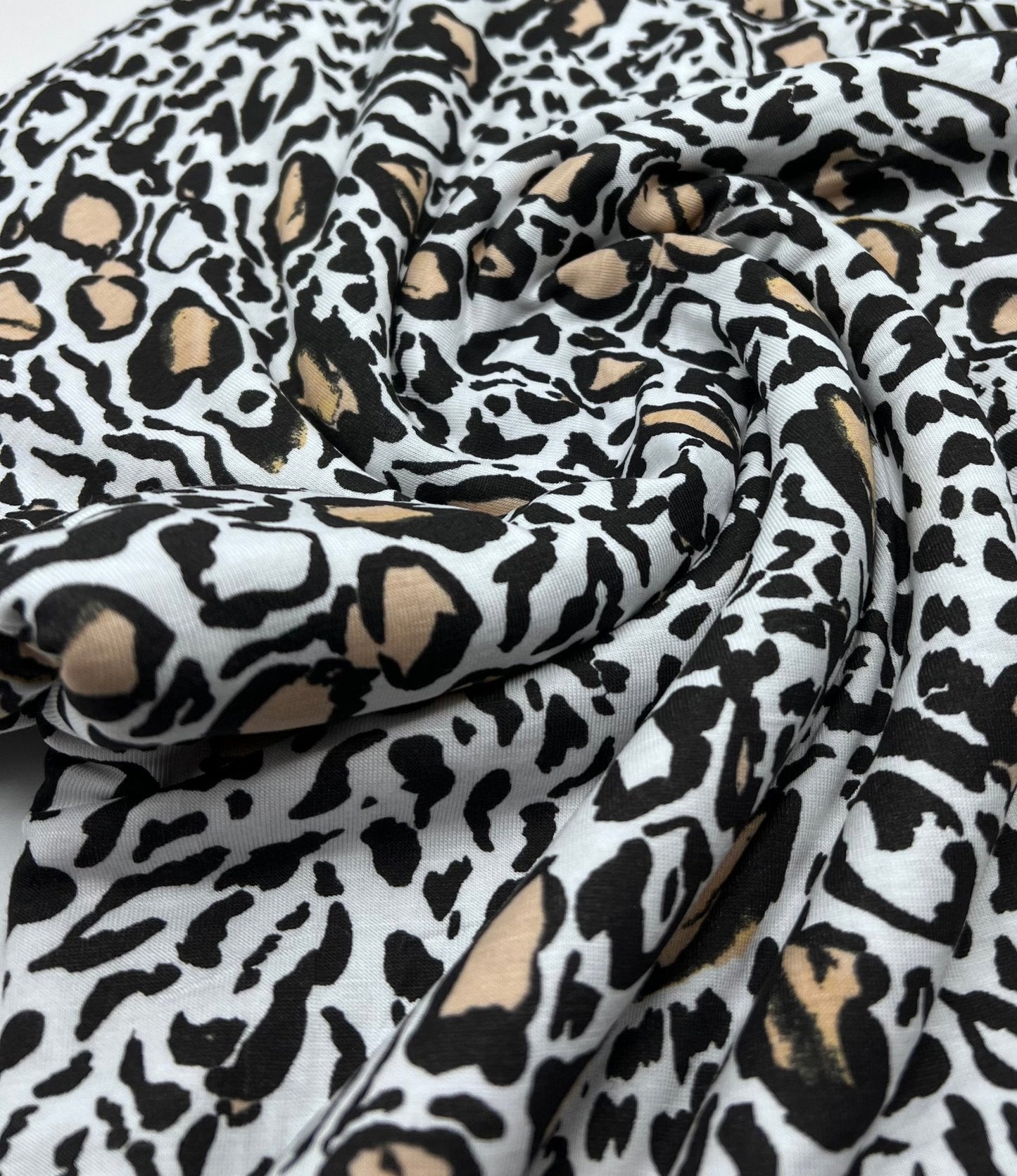 Black Beige Animal Print Viscose Elastane Fabric