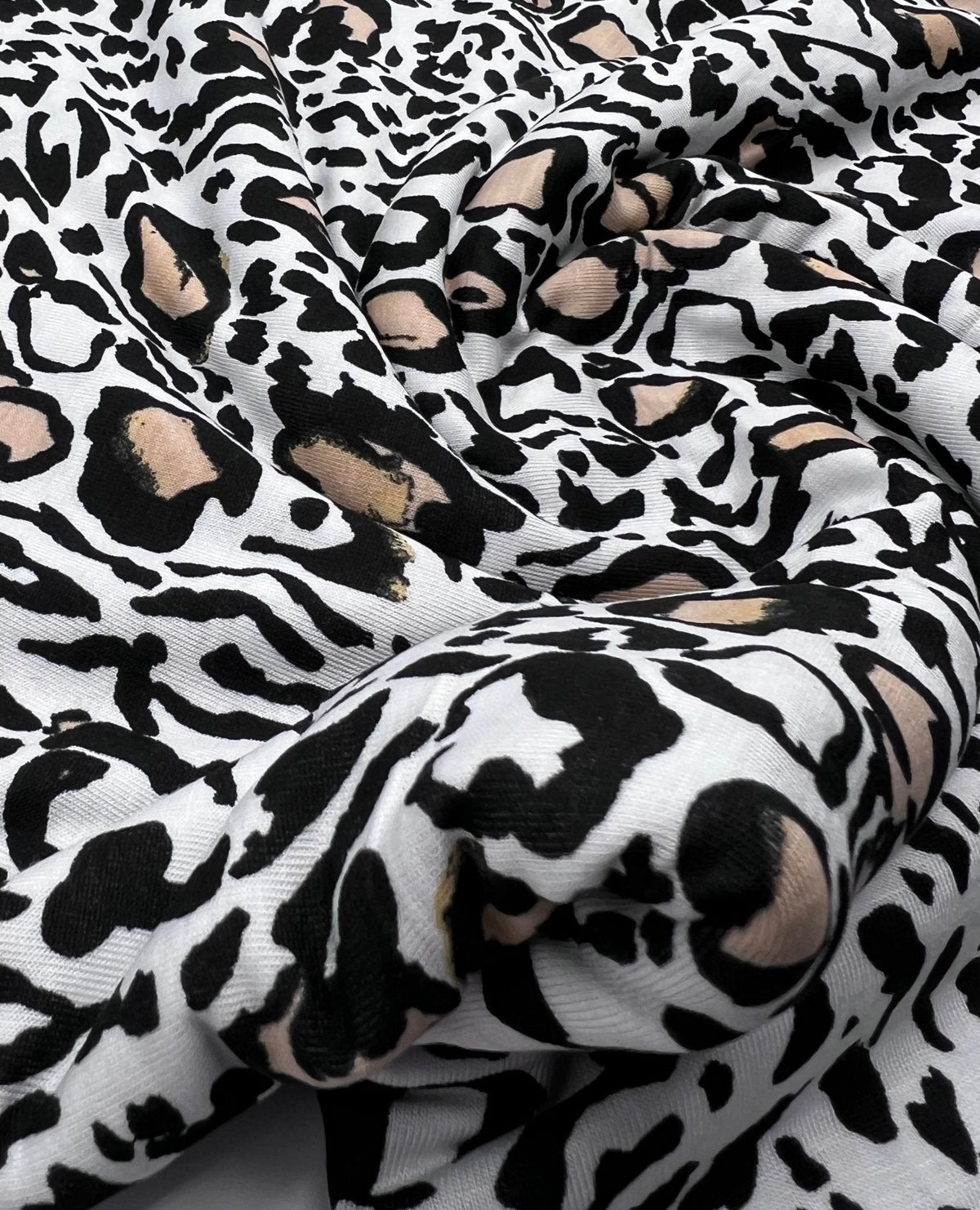 Black Beige Animal Print Viscose Elastane Fabric