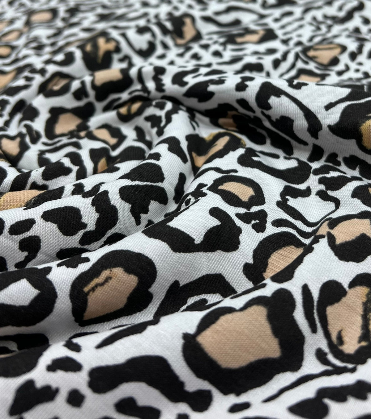 Black Beige Animal Print Viscose Elastane Fabric