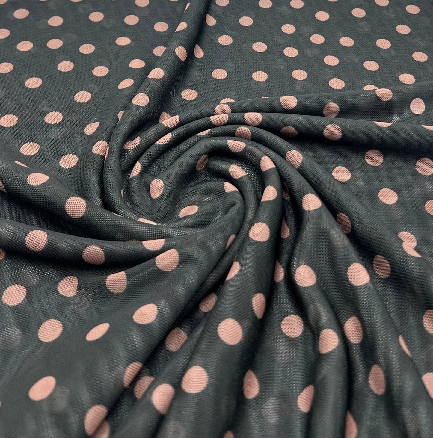 Black Beige Polka Spot Mesh Fabric Stretch