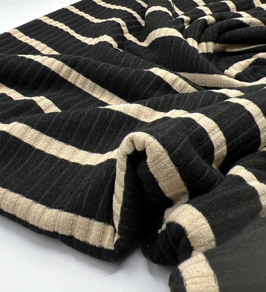 Black Beige Stripe 8x4 Wide Rib Stretch Fabric