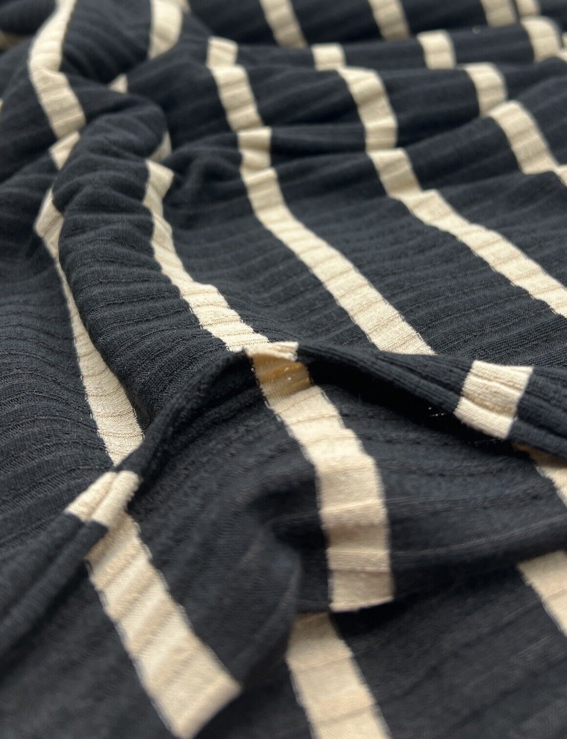 Black Beige Stripe 8x4 Wide Rib Stretch Fabric