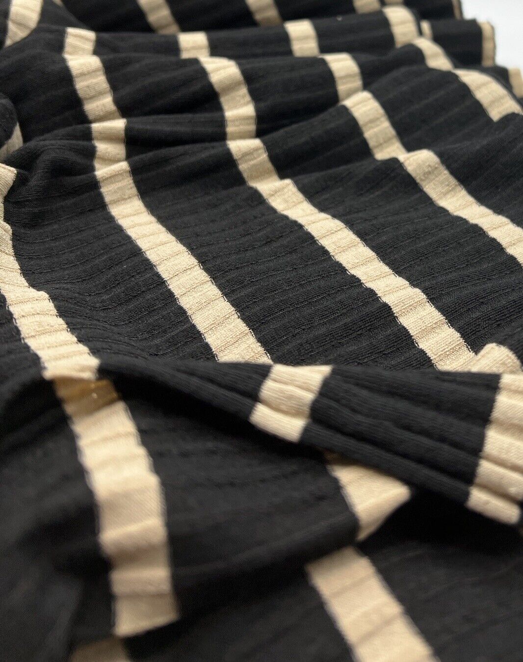 Black Beige Stripe 8x4 Wide Rib Stretch Fabric