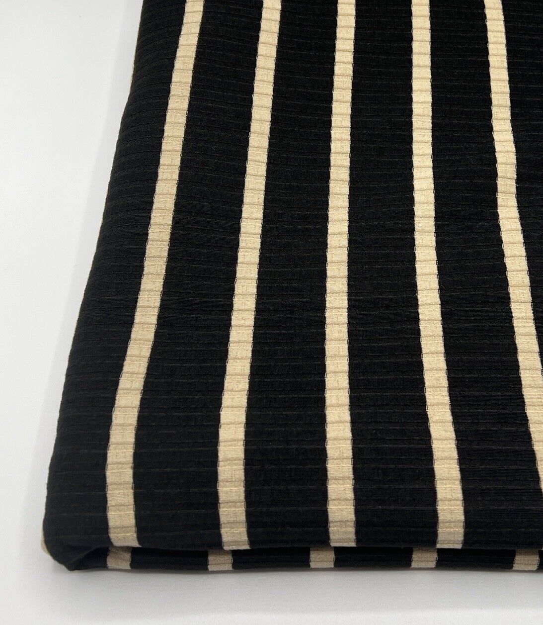 Black Beige Stripe 8x4 Wide Rib Stretch Fabric