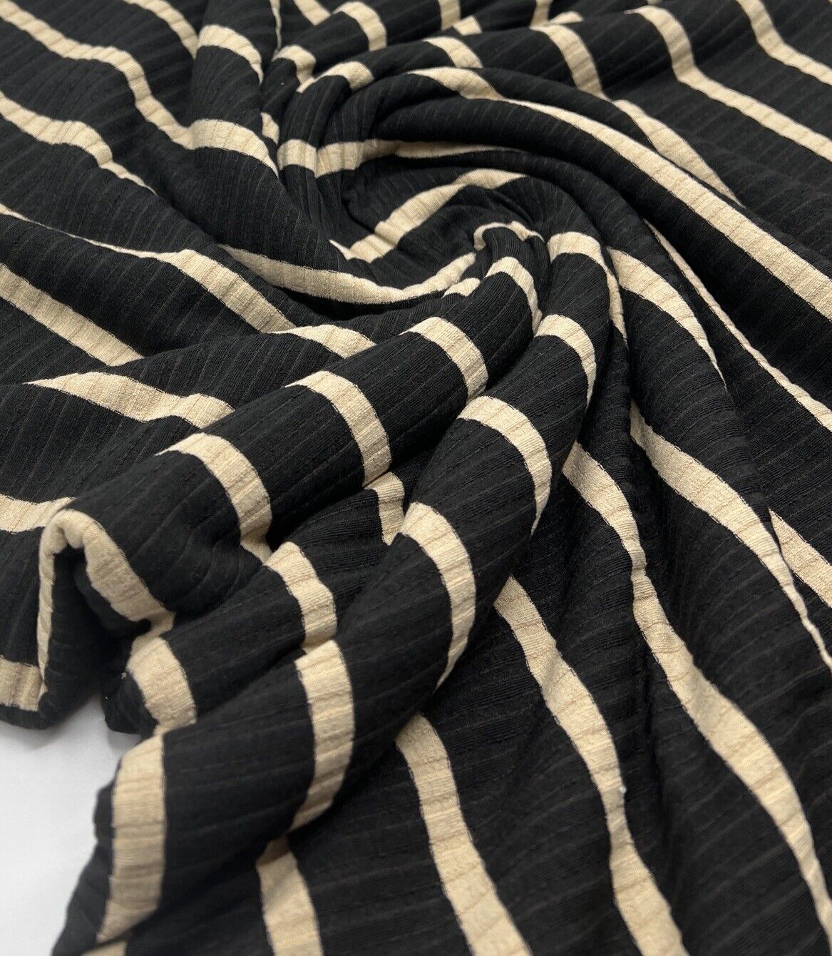 Black Beige Stripe 8x4 Wide Rib Stretch Fabric