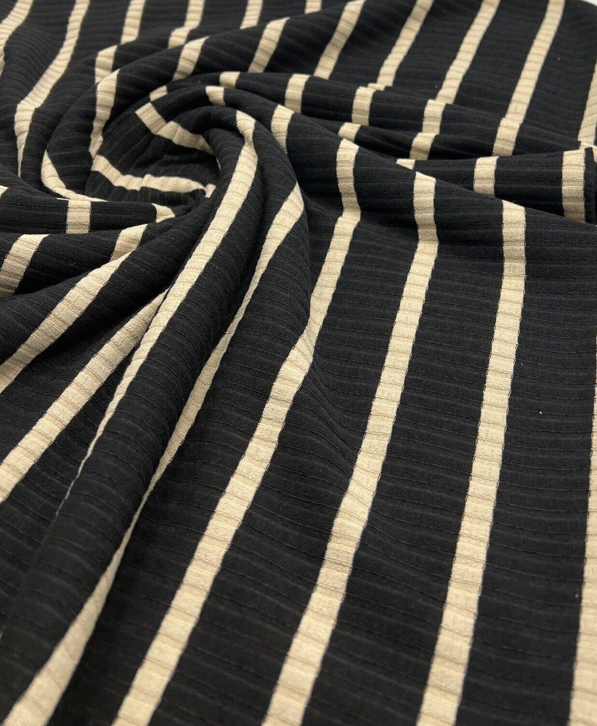 Black Beige Stripe 8x4 Wide Rib Stretch Fabric