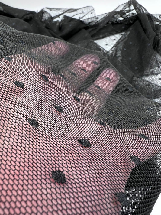 Black Black Spot Mesh Fabric Stretch