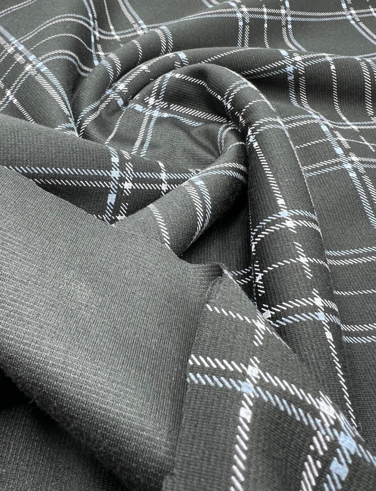 Black Blue Check Ponte Fabric