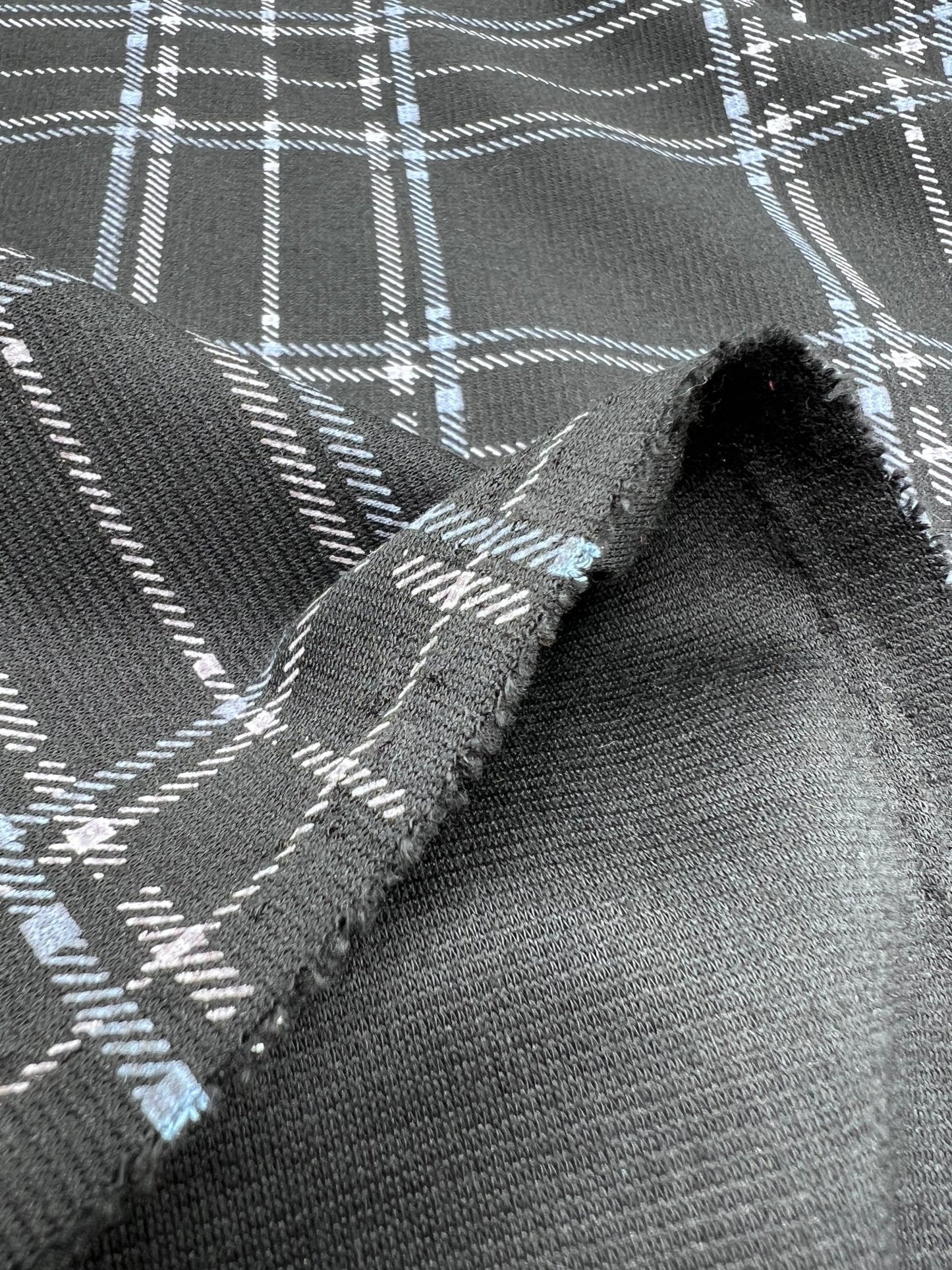Black Blue Check Ponte Fabric