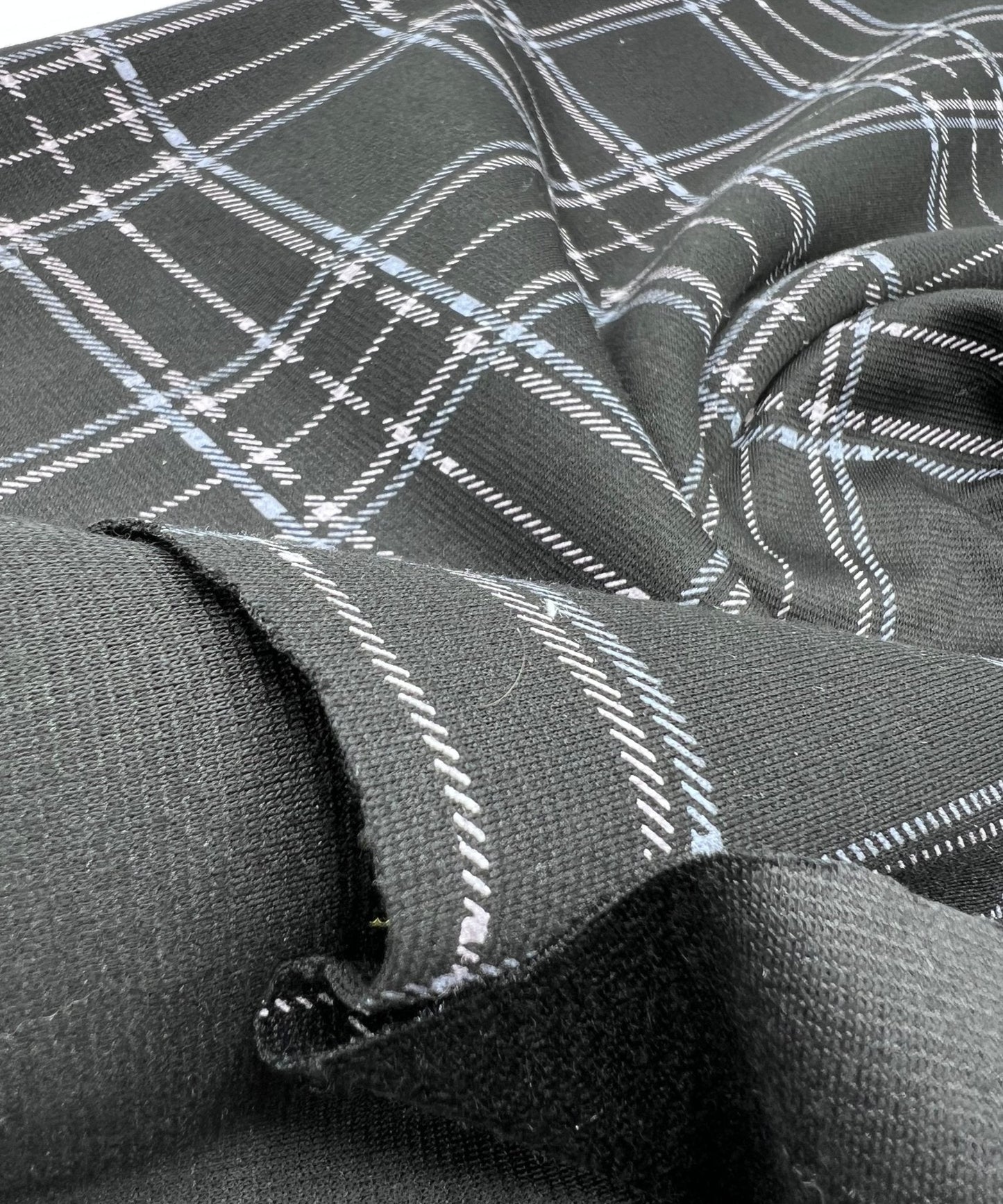Black Blue Check Ponte Fabric