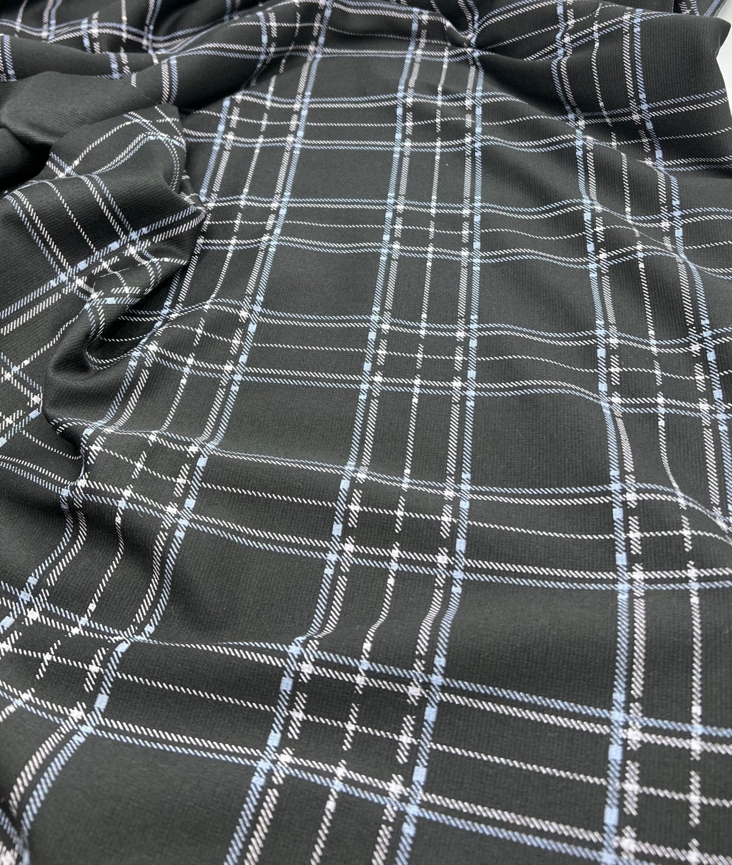 Black Blue Check Ponte Fabric