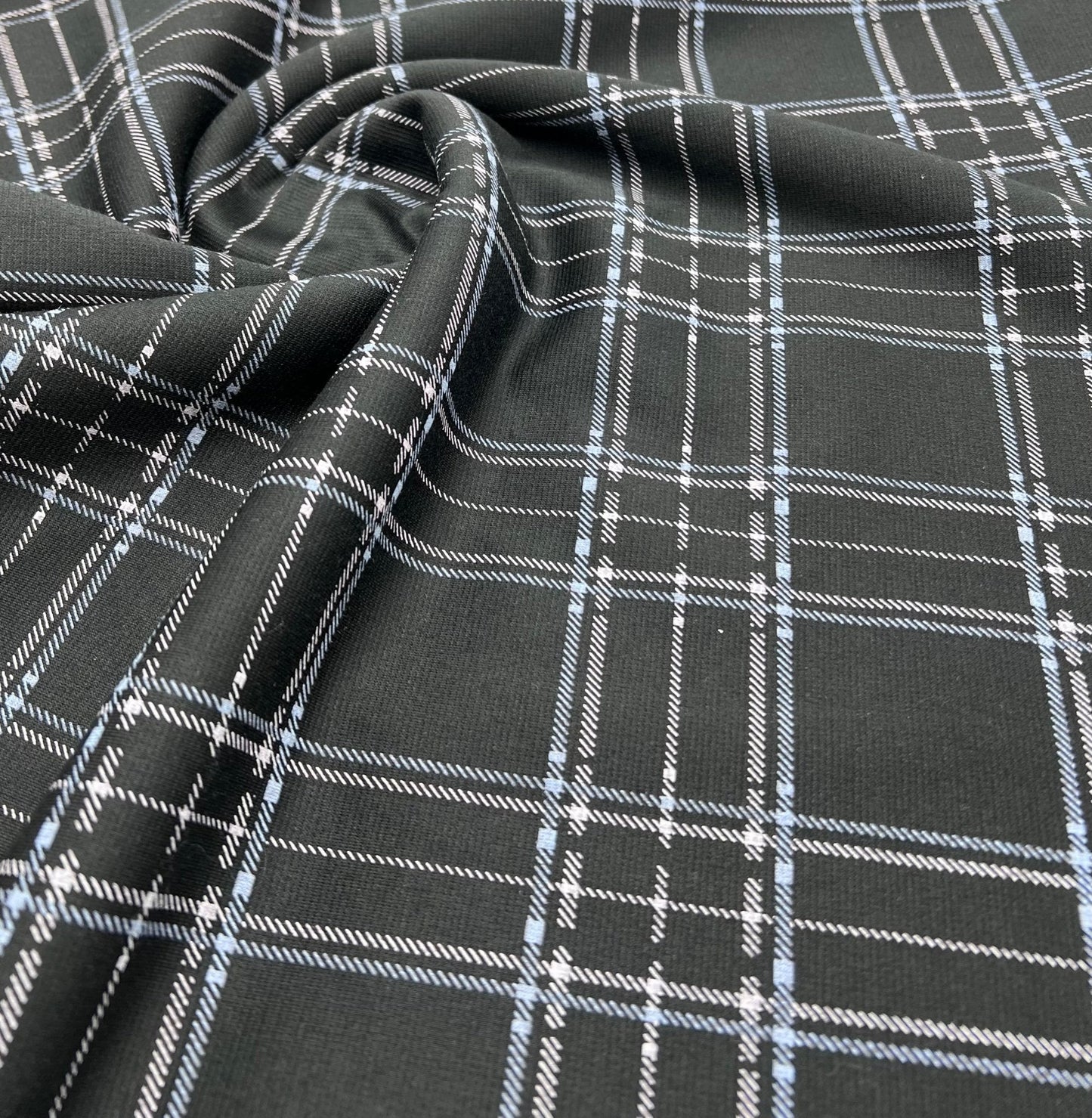 Black Blue Check Ponte Fabric