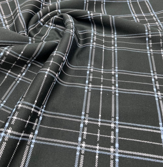 Black Blue Check Ponte Fabric