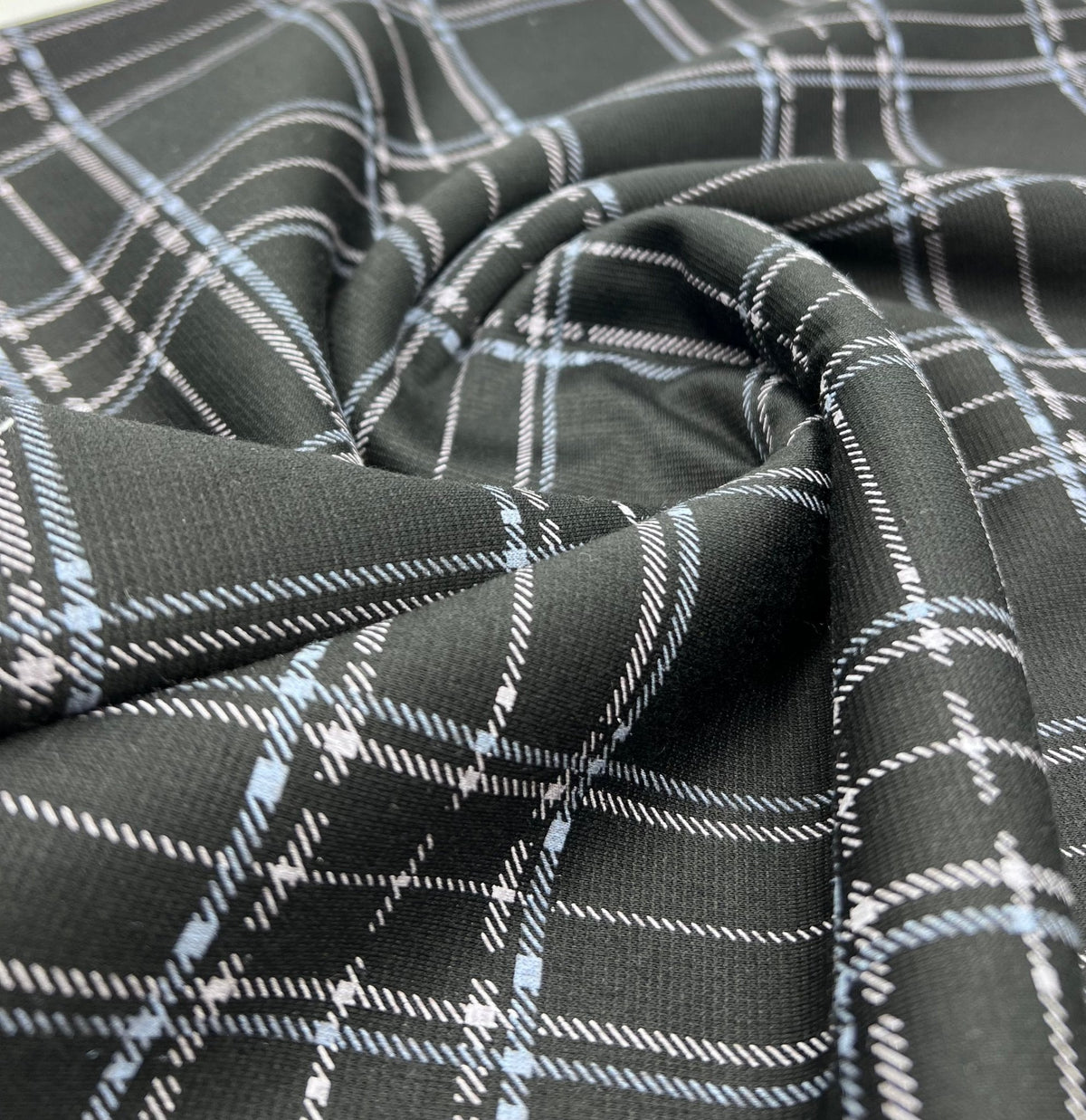 Black Blue Check Ponte Fabric