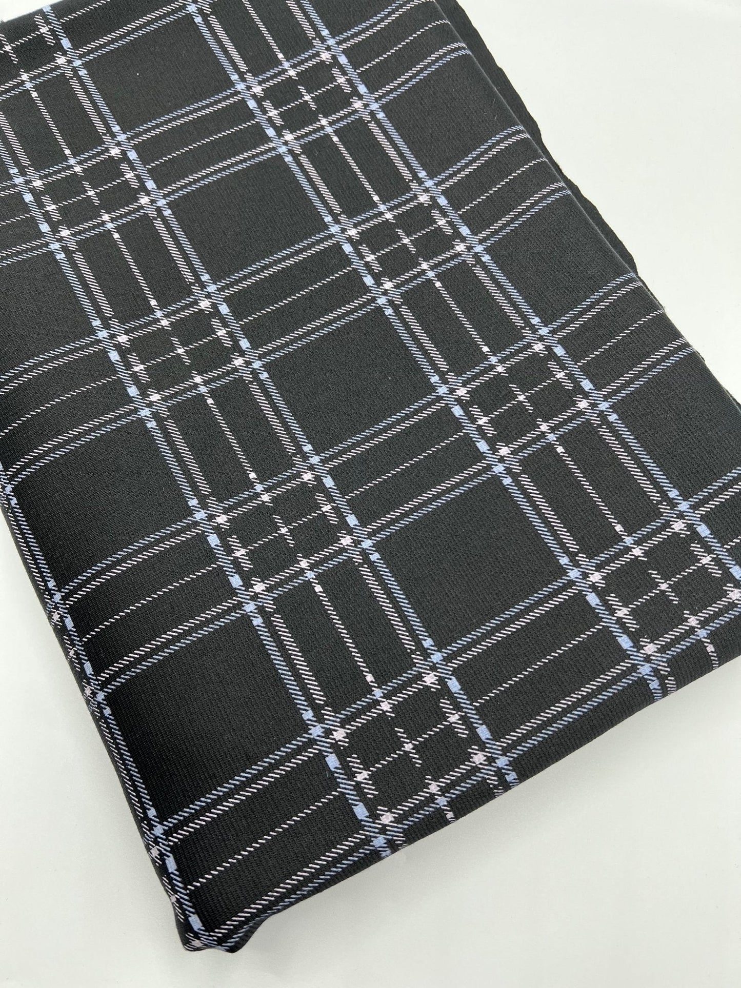 Black Blue Check Ponte Fabric