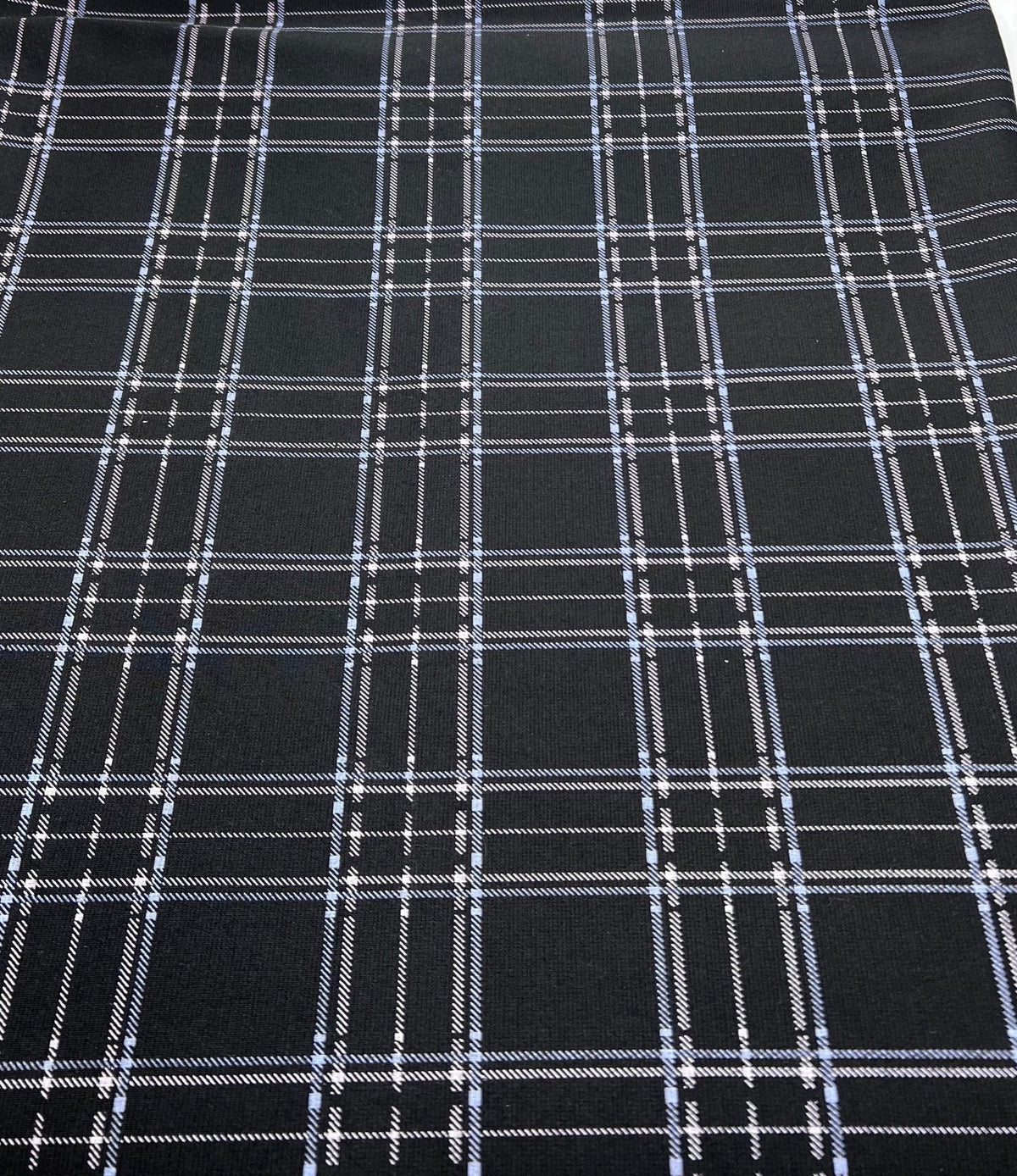 Black Blue Check Ponte Fabric