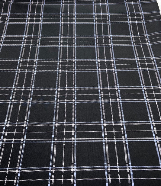Black Blue Check Ponte Fabric
