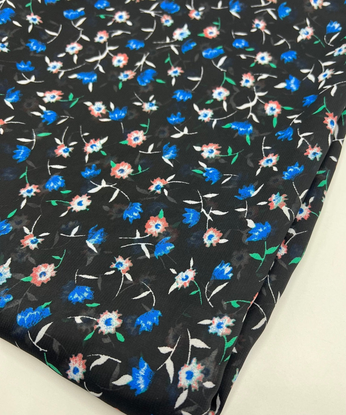 Black Blue Red Ditsy Floral Printed Chiffon Dress Fabric