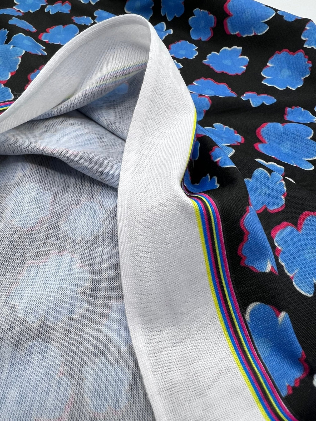 Black Blue Small Floral Print Spun Poly Stretch Fabric