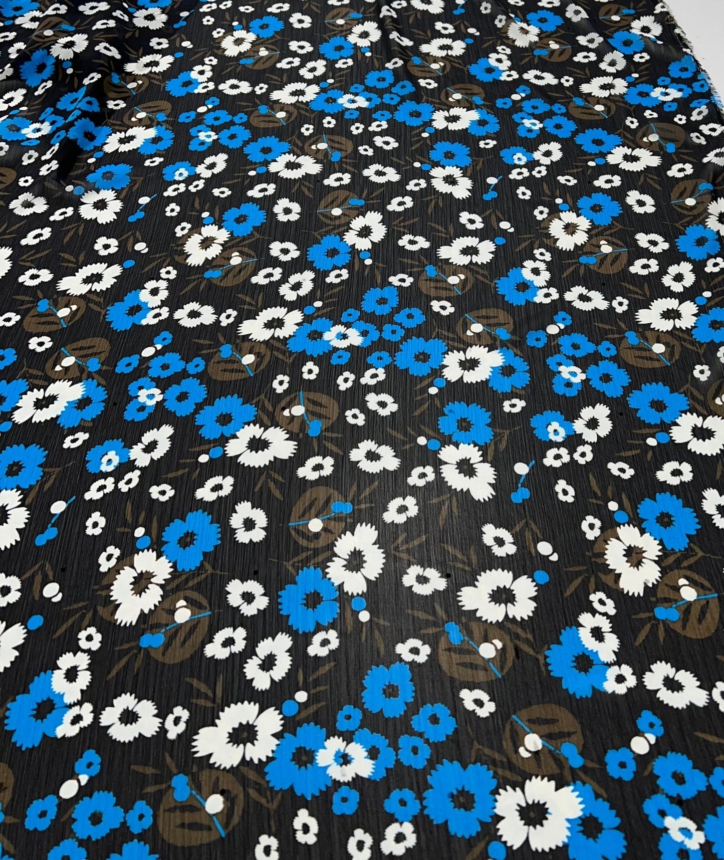 Black Blue White Floral Printed Chiffon Dress Fabric