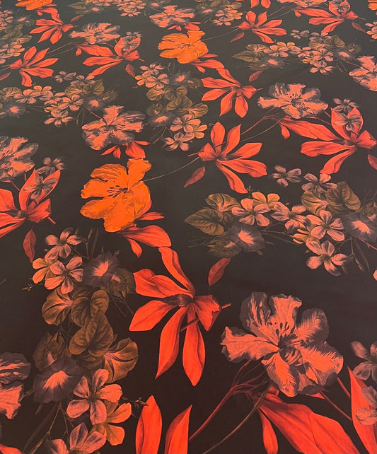Black Bright Red Floral Print ITY Fabric 2 Way Stretch