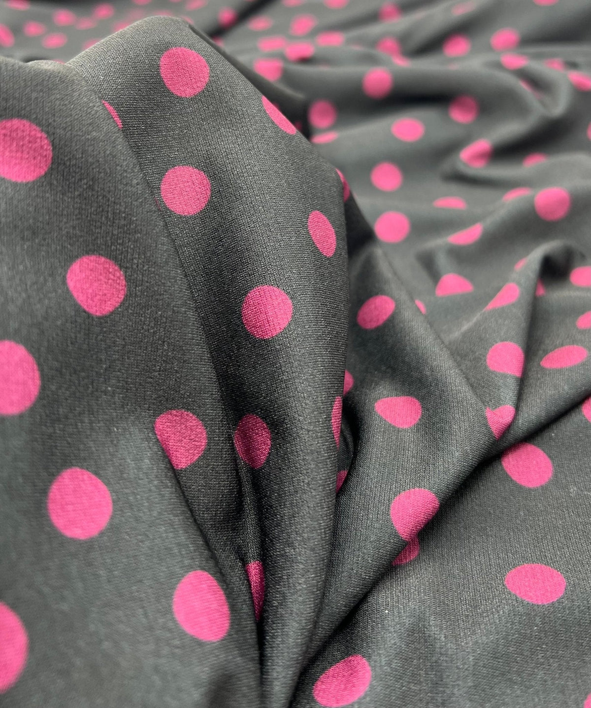 Black Burgundy Polka Spot Print ITY Fabric 2 Way Stretch